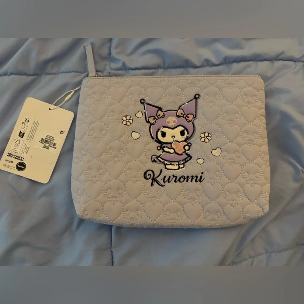 Primark Quilted Lavender Heart Hello Kitty Kuromi Pouch Cosmetic Makeup Bag